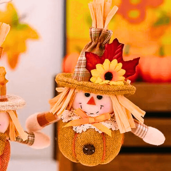 Festive Straw Hat Scarecrow Plush Ornament – For Holiday Cheer