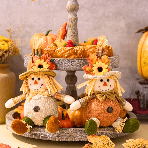 Festive Straw Hat Scarecrow Plush Ornament – For Holiday Cheer