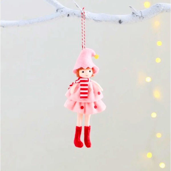 Handmade Angel Doll Ornaments with a Hat, Red Scarf & Polka Dot Dress