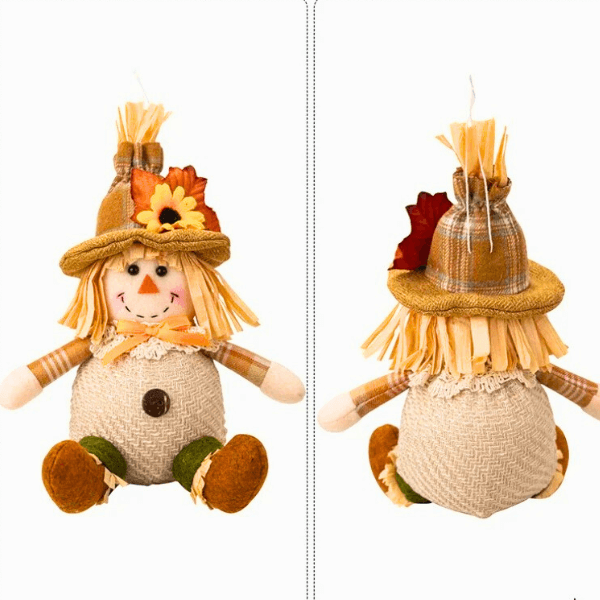 Festive Straw Hat Scarecrow Plush Ornament – For Holiday Cheer