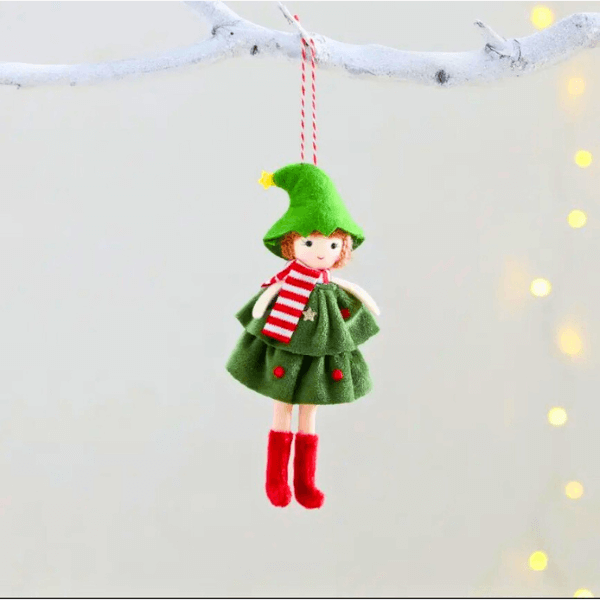 Handmade Angel Doll Ornaments with a Hat, Red Scarf & Polka Dot Dress