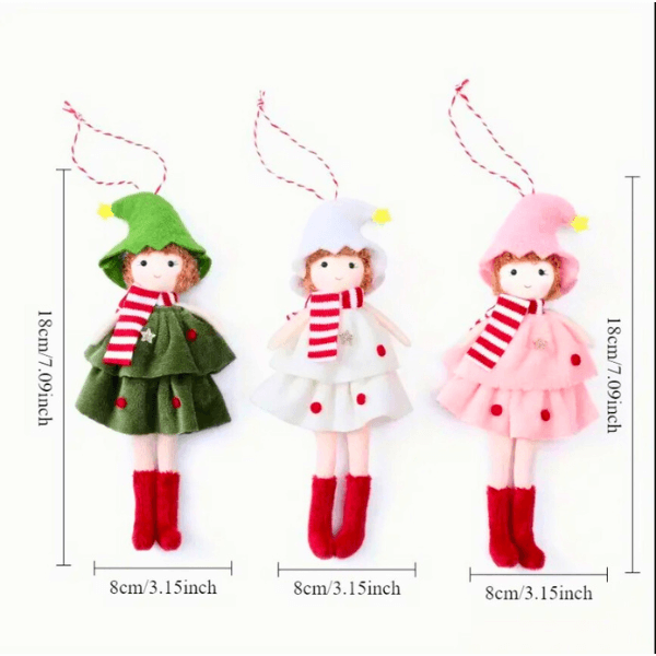 Handmade Angel Doll Ornaments with a Hat, Red Scarf & Polka Dot Dress