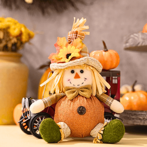 Festive Straw Hat Scarecrow Plush Ornament – For Holiday Cheer