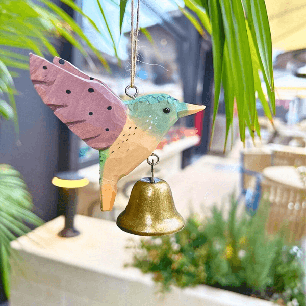 Handcrafted Wooden Hummingbird Chime – Colorful Hanging Ornament and Gifting