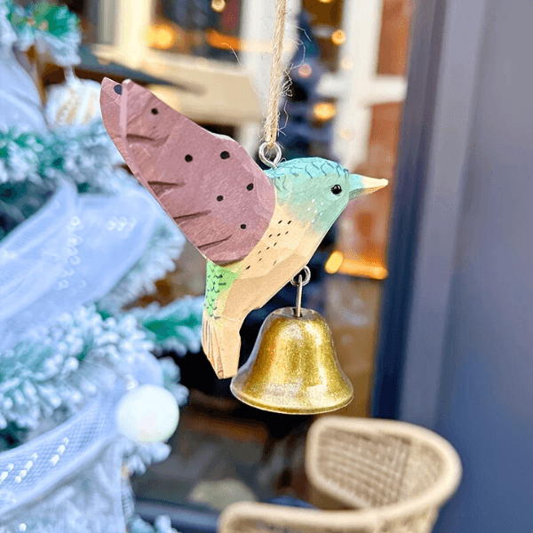 Handcrafted Wooden Hummingbird Chime – Colorful Hanging Ornament and Gifting
