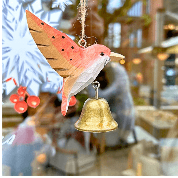 Handcrafted Wooden Hummingbird Chime – Colorful Hanging Ornament and Gifting