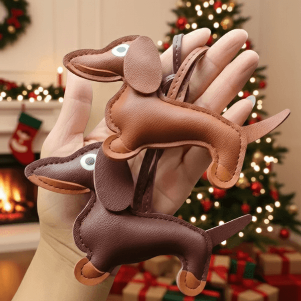 Dachshund Leather Pendant – Christmas Tree Ornament (2pcs)