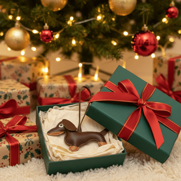 Dachshund Leather Pendant – Christmas Tree Ornament (2pcs)