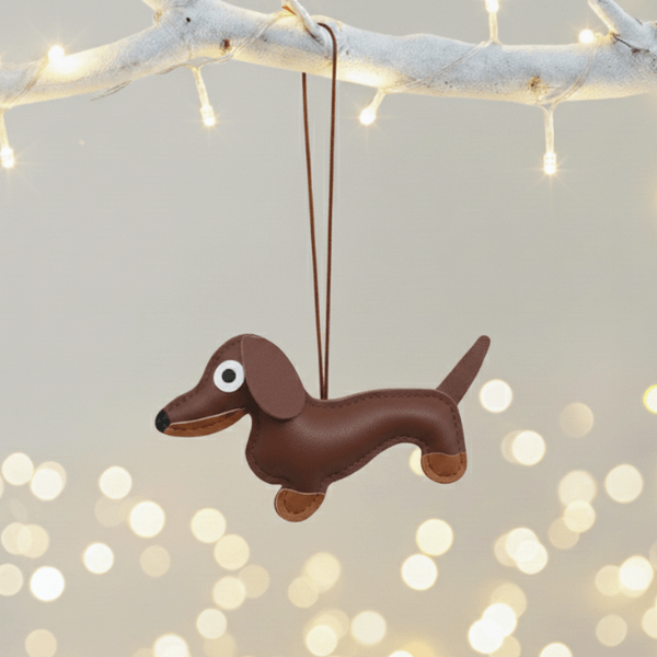 Dachshund Leather Pendant – Christmas Tree Ornament (2pcs)