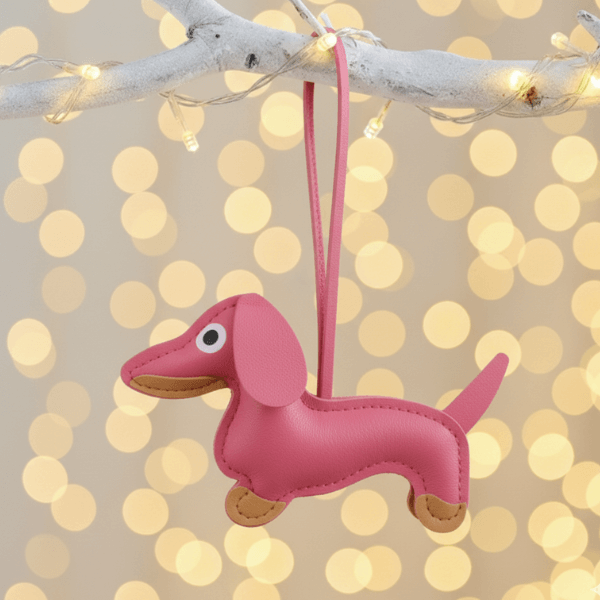 Dachshund Leather Pendant – Christmas Tree Ornament (2pcs)
