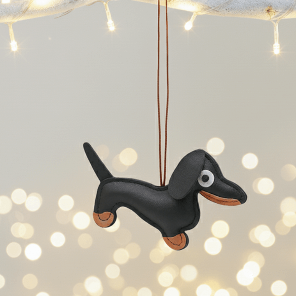Dachshund Leather Pendant – Christmas Tree Ornament (2pcs)