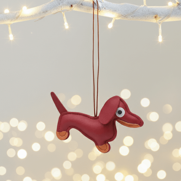 Dachshund Leather Pendant – Christmas Tree Ornament (2pcs)