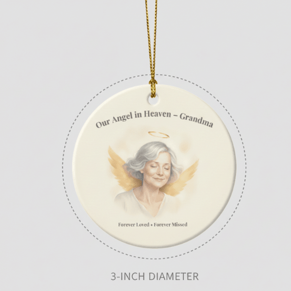 "Our Angel in Heaven - Grandma" Memorial Ornament - Forever Loved, Forever Missed Remembrance Ceramic Keepsake
