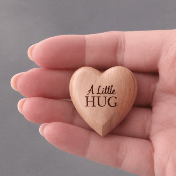 A Little Hug Wooden Heart – Pocket Hug Gift With Cotton Bag
