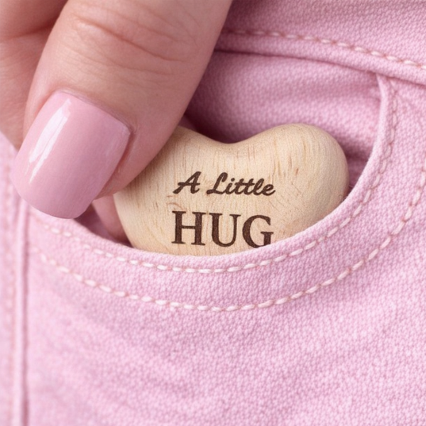 A Little Hug Wooden Heart – Pocket Hug Gift With Cotton Bag