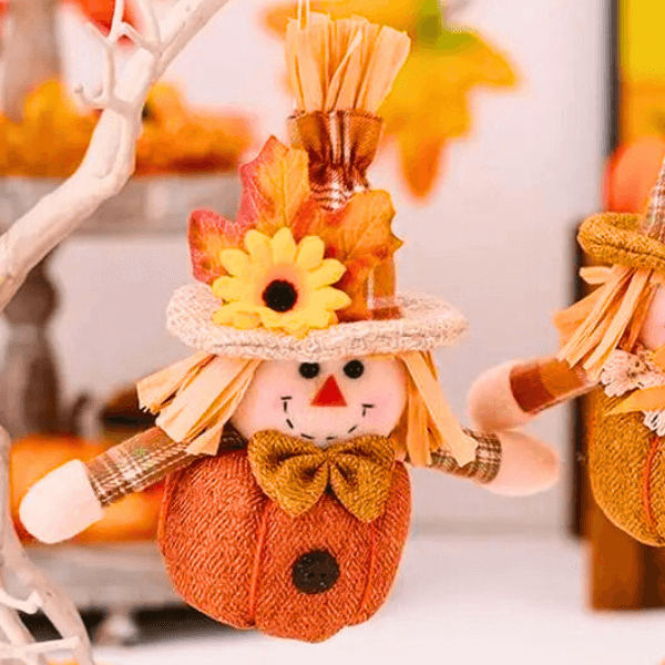 Festive Straw Hat Scarecrow Plush Ornament – For Holiday Cheer
