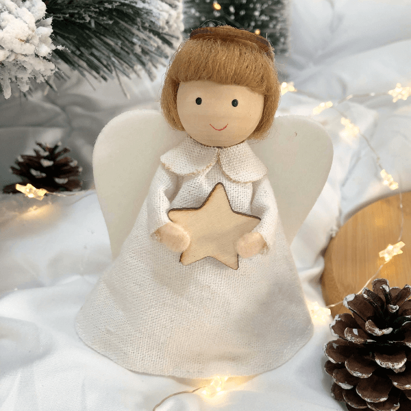 White Angel Tree Topper “Love” | Handmade Guardian Angel with Heart Tree  Topper | Christmas Home Décor and Mantle Decor