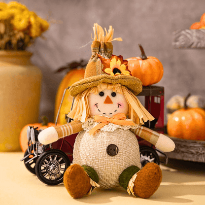 Festive Straw Hat Scarecrow Plush Ornament – For Holiday Cheer