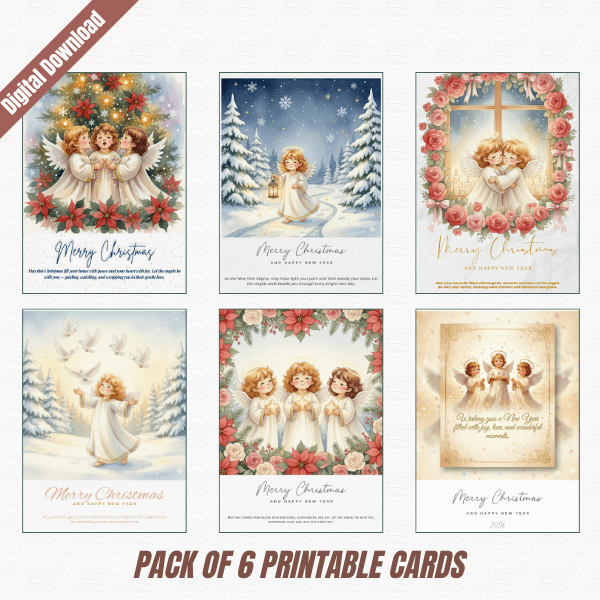 Christmas Wish Cards - 6 Designs – Digital & Printable  (not a physical product) “Let the Angels Be With You”
