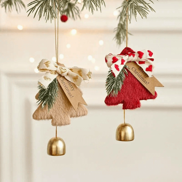 Holiday Christmas Tree Bell Ornaments – Plush Door Hanging Wind Chimes