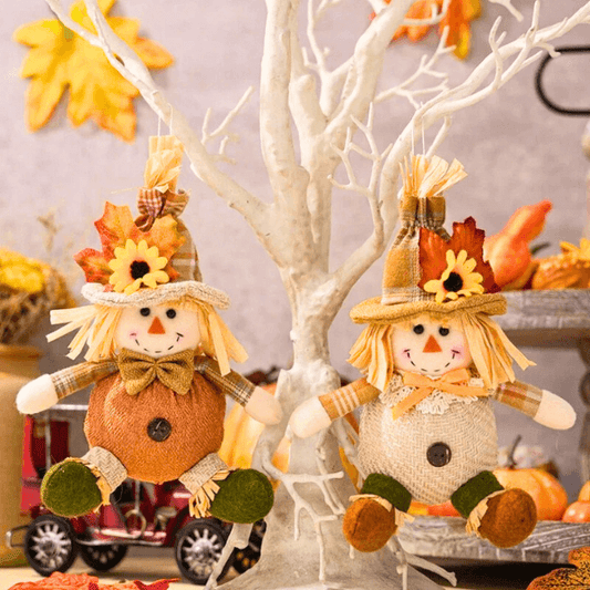 Festive Straw Hat Scarecrow Plush Ornament – For Holiday Cheer