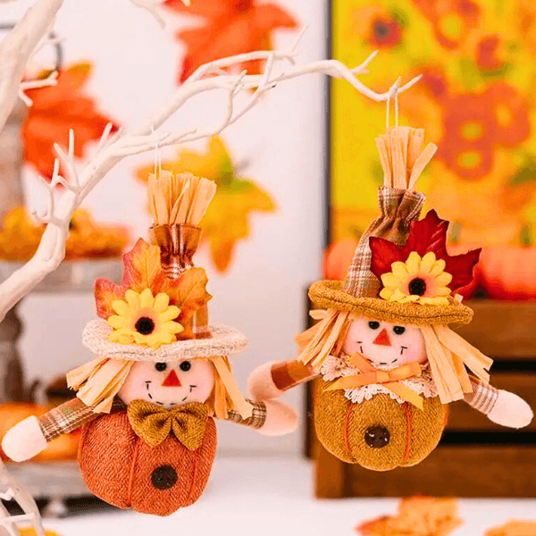 Festive Straw Hat Scarecrow Plush Ornament – For Holiday Cheer