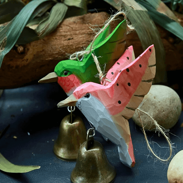Handcrafted Wooden Hummingbird Chime – Colorful Hanging Ornament and Gifting