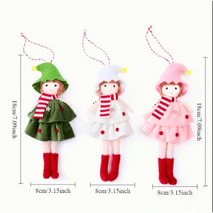Handmade Angel Doll Ornaments with a Hat, Red Scarf & Polka Dot Dress