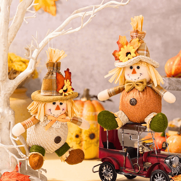 Festive Straw Hat Scarecrow Plush Ornament – For Holiday Cheer
