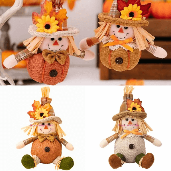 Festive Straw Hat Scarecrow Plush Ornament – For Holiday Cheer