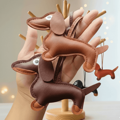 Dachshund Leather Pendant – Christmas Tree Ornament (2pcs)
