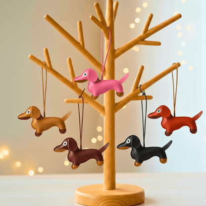 Dachshund Leather Pendant – Christmas Tree Ornament (2pcs)
