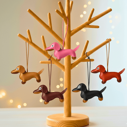 Dachshund Leather Pendant – Christmas Tree Ornament (2pcs)
