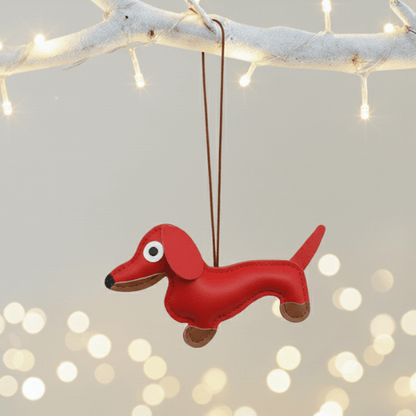 Dachshund Leather Pendant – Christmas Tree Ornament (2pcs)