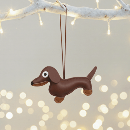 Dachshund Leather Pendant – Christmas Tree Ornament (2pcs)