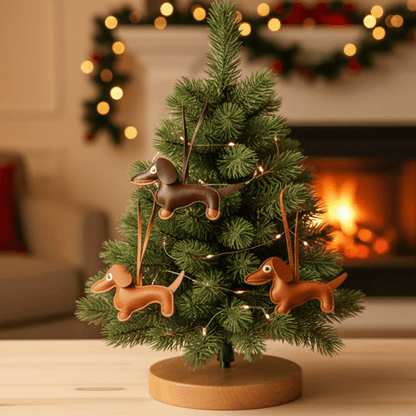 Dachshund Leather Pendant – Christmas Tree Ornament (2pcs)