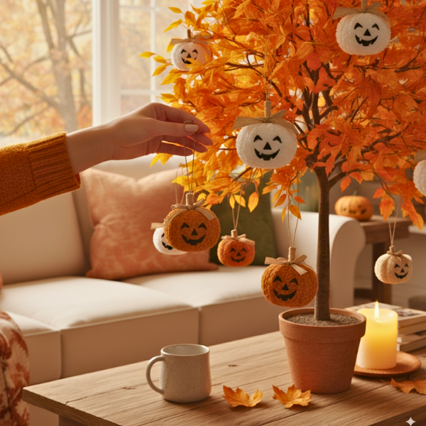 Whimsy Handcrafted Halloween Pumpkin Puff Charms