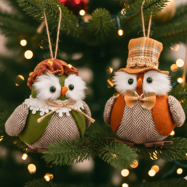 Whimsical Vintage Owl Ornaments – Handcrafted Holiday Decor for Tree or Table