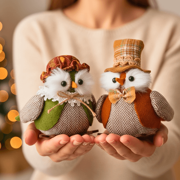 Whimsical Vintage Owl Ornaments – Handcrafted Holiday Decor for Tree or Table