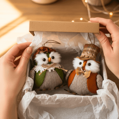 Whimsical Vintage Owl Ornaments – Handcrafted Holiday Decor for Tree or Table