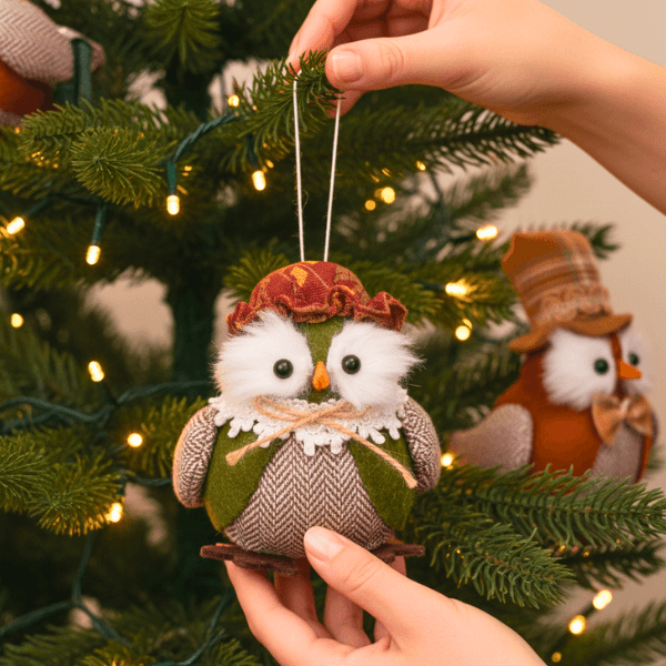 Whimsical Vintage Owl Ornaments – Handcrafted Holiday Decor for Tree or Table
