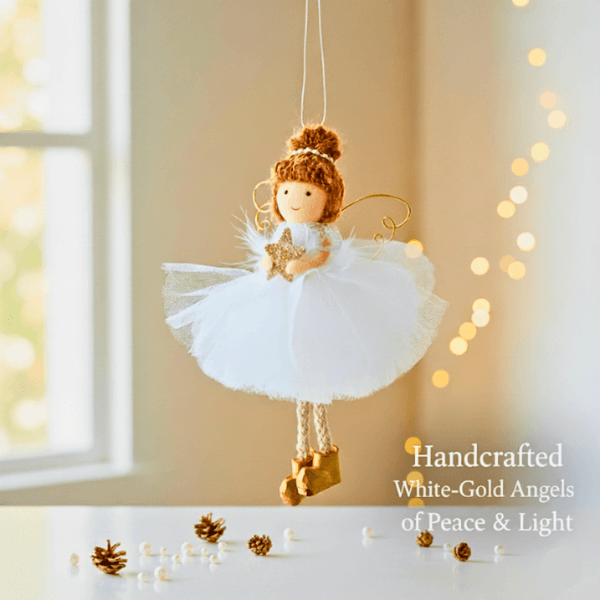 Handcrafted White-Gold Angels - for Peace & Light