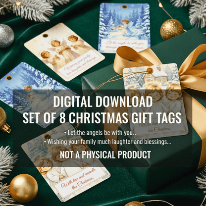 Christmas Gift Tags - 8 Designs - Digital & Printable (not a physical product) – “Let the Angels Be With You”