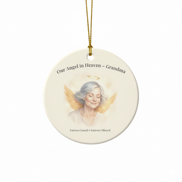 "Our Angel in Heaven - Grandma" Memorial Ornament - Forever Loved, Forever Missed Remembrance Ceramic Keepsake
