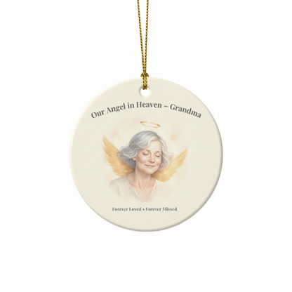 "Our Angel in Heaven - Grandma" Memorial Ornament - Forever Loved, Forever Missed Remembrance Ceramic Keepsake