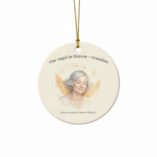 "Our Angel in Heaven - Grandma" Memorial Ornament - Forever Loved, Forever Missed Remembrance Ceramic Keepsake