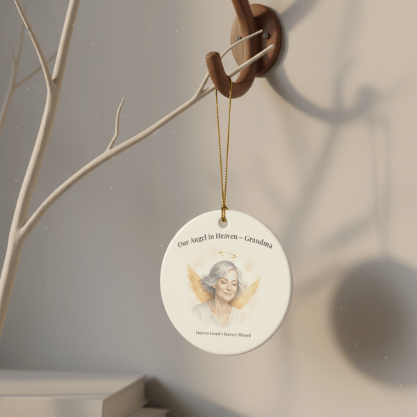 "Our Angel in Heaven - Grandma" Memorial Ornament - Forever Loved, Forever Missed Remembrance Ceramic Keepsake