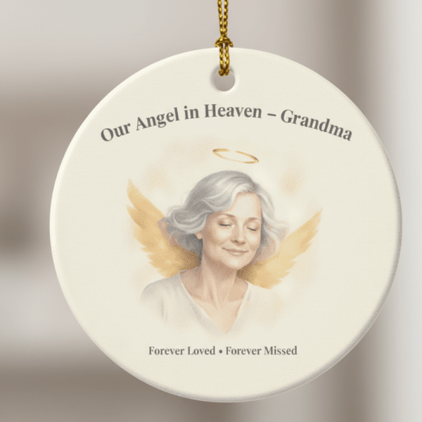 "Our Angel in Heaven - Grandma" Memorial Ornament - Forever Loved, Forever Missed Remembrance Ceramic Keepsake