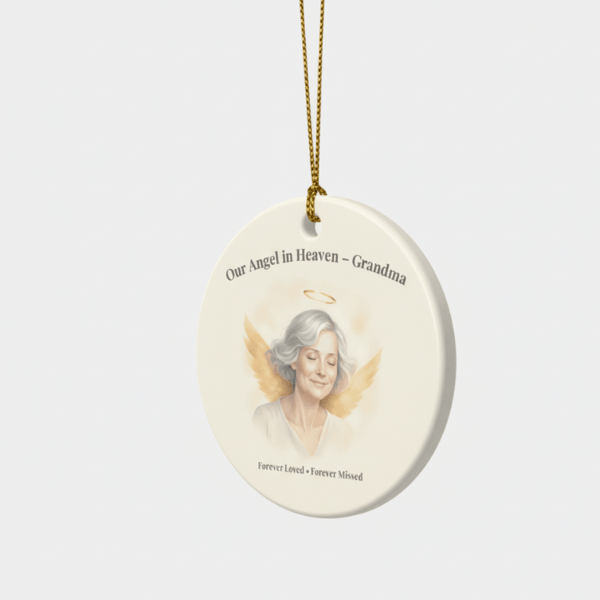 "Our Angel in Heaven - Grandma" Memorial Ornament - Forever Loved, Forever Missed Remembrance Ceramic Keepsake