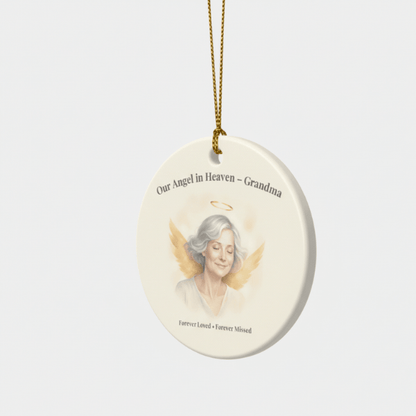 "Our Angel in Heaven - Grandma" Memorial Ornament - Forever Loved, Forever Missed Remembrance Ceramic Keepsake